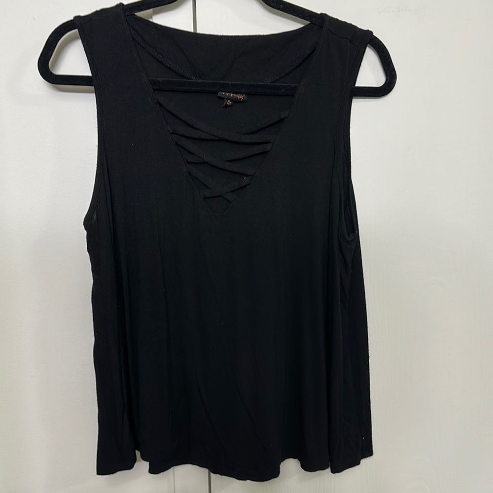 Sleeveless Tank Top With Criss Cross V-neck